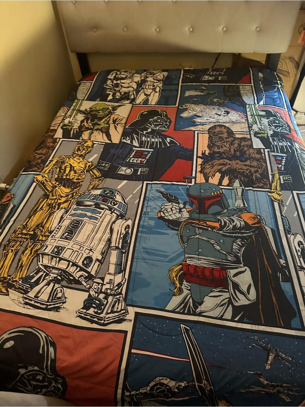 Star Wars Blue Comforter with Red and Lime Green Stripes